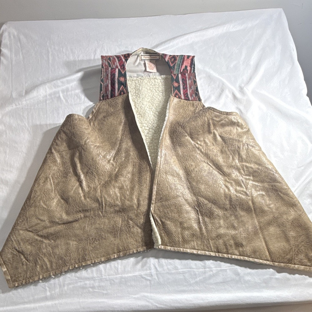 Flying Tomato Womens Brown Faux Leather Sherpa Aztec Vest J8754-A Medium